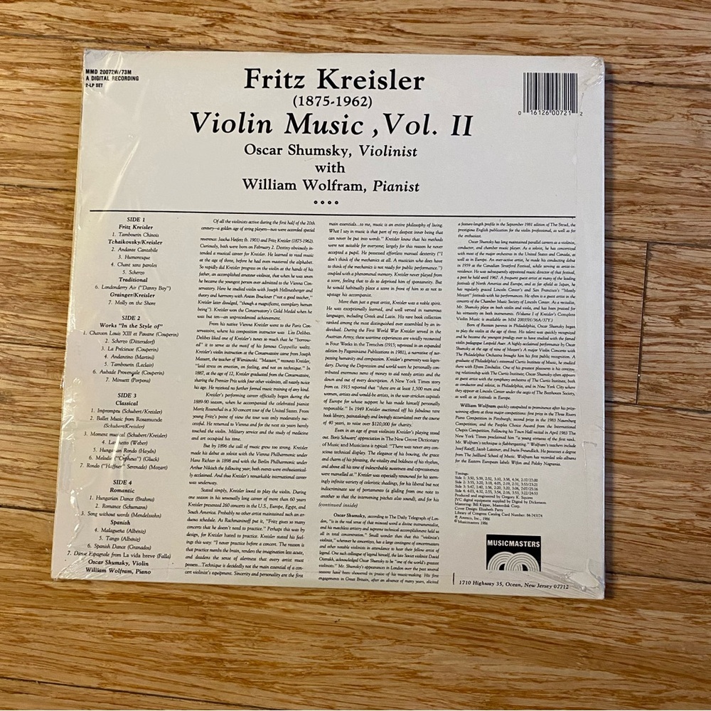 fritz kreisler Violin Music (1875-1962) vol II 2 LP set.  Brand New - Picture 2 of 3
